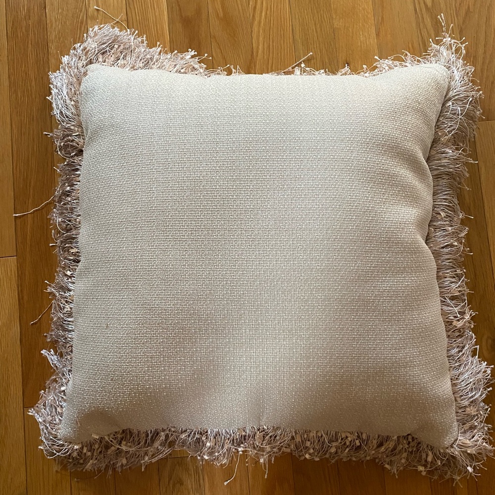 Pier 1 pillow with fringe. In excellent condition. Size is 19”x19”
